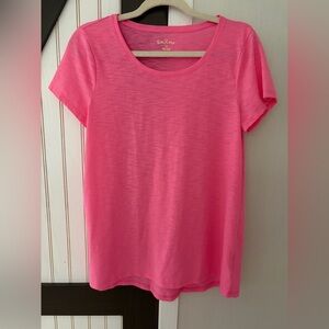Lilly Pulitzer Bright Pink Short Sleeve Tee Etta Scoop Neck Top Medium